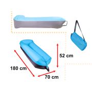 Saltea Autogonflabila "Lazy Bag" tip sezlong, 185 x 70cm, culoare Negru-Albastru, pentru camping, plaja sau piscina