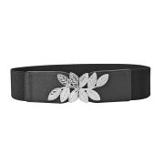 Curea elastica lata, culoare neagra, cu catarama metalica FRUNZE