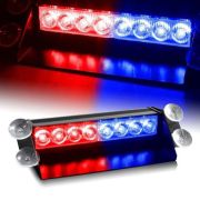 Lampa stroboscopica LED, montaj in parbriz, 8W, culoare Rosu - Albastru