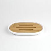 Set Elegant pentru baie format din 6 piese, ABS + lemn, culoare alb/maro