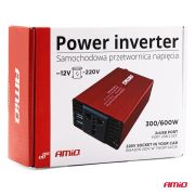 Convertor de tensiune 12V -> 220V, 300W/600W, 2 x USB 5V