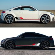 Set 2 stickere autoadezive Tuning, model "Racing Stripes V2", dimensiune 180 x 16,5 cm, culoare Negru + Gri + Rosu