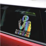 Sticker autoadeziv pentru vehicule Off Road, model "Respect For Bikers", dimensiune 17 x 12 cm, culoare Holografic