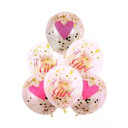 Set 6 buc. baloane pentru Zi de Nastere Fetite, culoare Roz cu Confetti