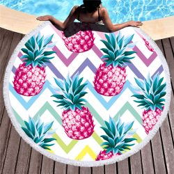 Prosop mare de plaja, super absorbant, forma rotunda, diametru 150cm, model Ananas