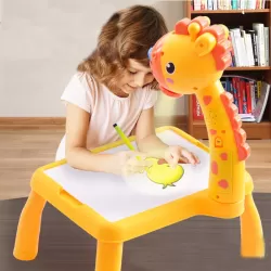 Masa Muzicala de Desen pentru copii cu Proiector, model Girafa, culoare Galben, 24 imagini, AVX-WT-222-2-YELLOW-GIRAFFE