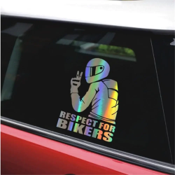 Sticker autoadeziv pentru vehicule Off Road, model "Respect For Bikers", dimensiune 17 x 12 cm, culoare Holografic