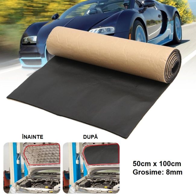 Material insonorizant auto cu exterior textil tip MOCHETA (50cm x100 cm x 8mm)