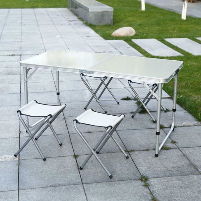 Masa turistica pliabila din aluminiu cu 4 scaune, 120 x 60cm