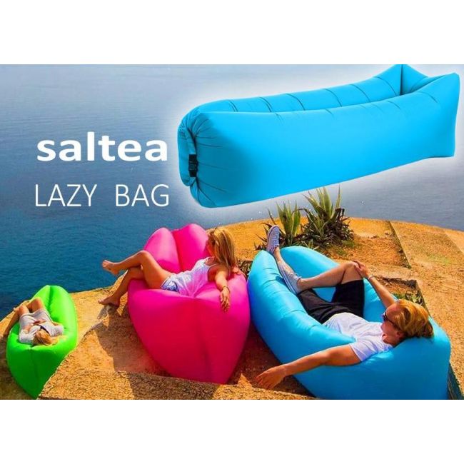 Saltea Autogonflabila "Lazy Bag" tip sezlong, 185 x 70cm, culoare Negru-Violet, pentru camping, plaja sau piscina