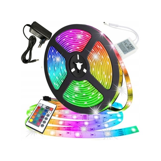 Rola 5M Banda LED SMD 3528 Multicolora (RGB), impermeabila, cu telecomanda si adaptor alimentare
