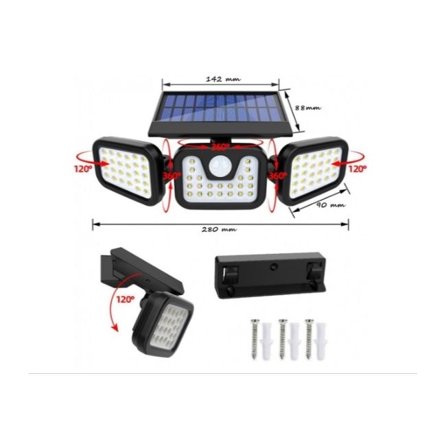 Lampa Solara LED, reglabila, model TRIO, cu senzor crepuscular si senzor de miscare