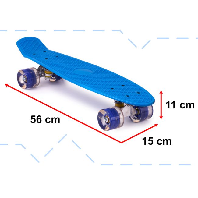 Skateboard Penny Board pentru copii cu roti din cauciuc, iluminate LED, culoare Albastra