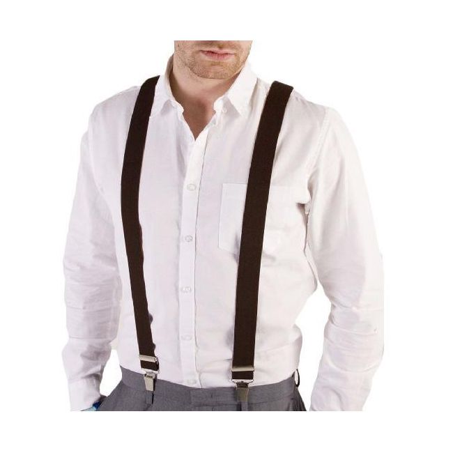 Bretele elegante pentru pantaloni, inguste, tip Y cu 3 catarame, culoare Maro