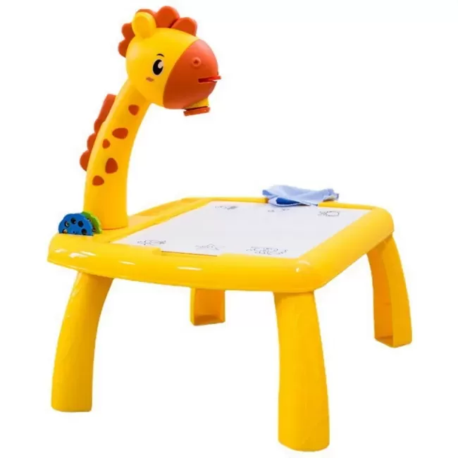Masa Muzicala de Desen pentru copii cu Proiector, model Girafa, culoare Galben, 24 imagini, AVX-WT-222-2-YELLOW-GIRAFFE