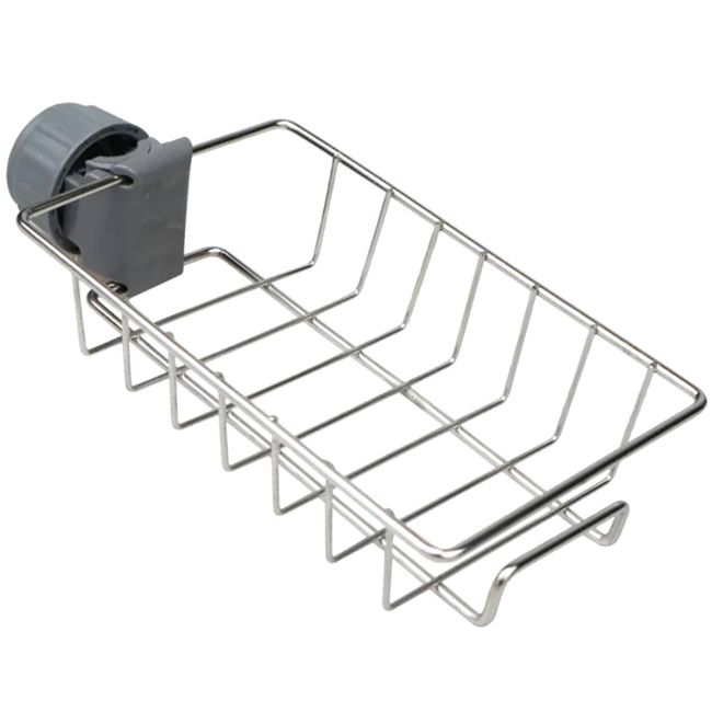 Raft organizator universal pentru bucatarie sau baie, montaj pe robinet, material otel, culoare Argintiu