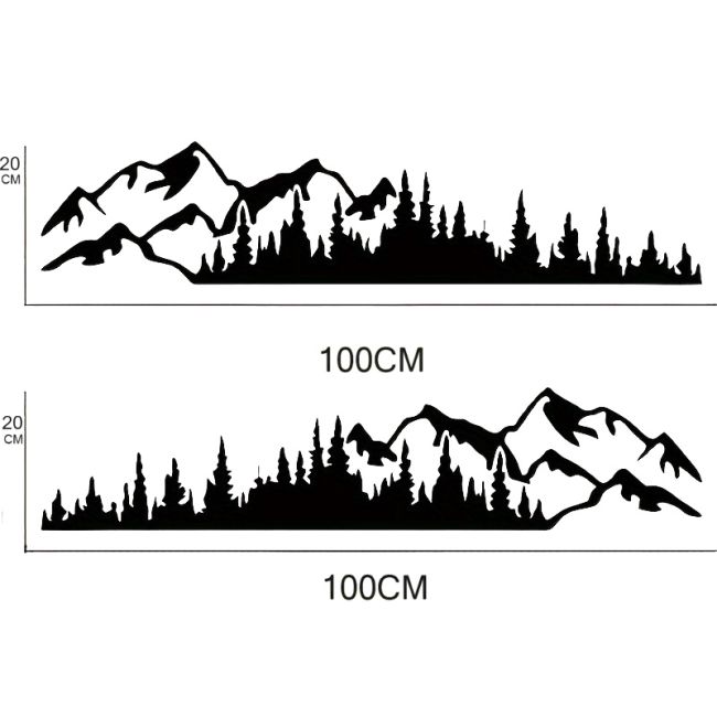 Set 2 stickere autoadezive pentru vehicule Off Road, model "Forest & Mountains", dimensiune 100 x 20 cm, culoare Neagra