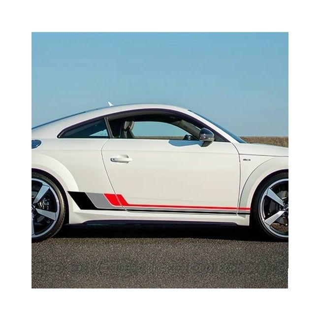 Set 2 stickere autoadezive Tuning, model "Racing Stripes V2", dimensiune 180 x 16,5 cm, culoare Negru + Gri + Rosu