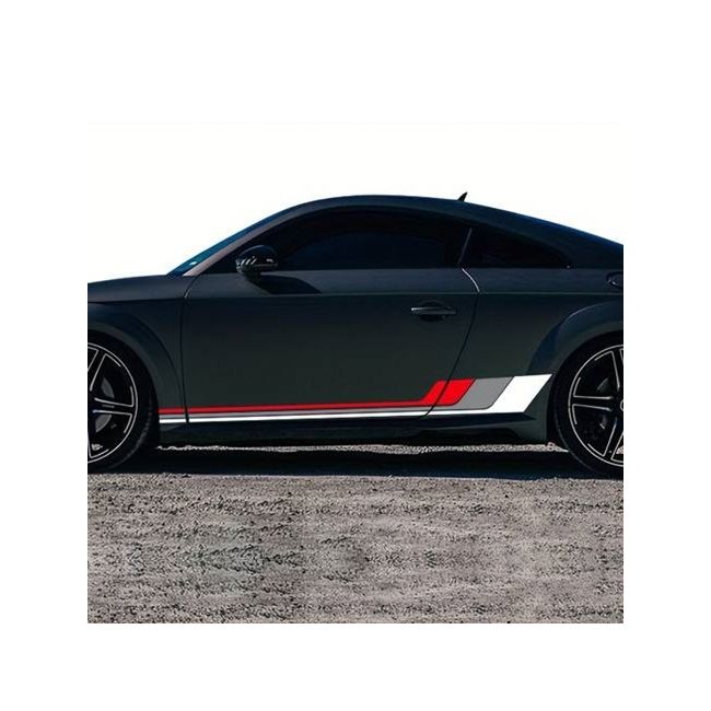 Set 2 stickere autoadezive Tuning, model "Racing Stripes V2", dimensiune 180 x 16,5 cm, culoare Alb + Gri + Rosu