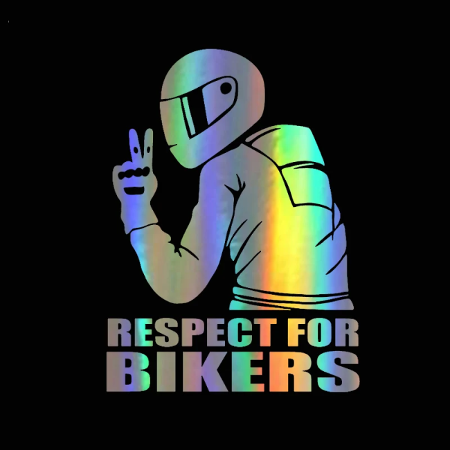 Sticker autoadeziv pentru vehicule Off Road, model "Respect For Bikers", dimensiune 17 x 12 cm, culoare Holografic