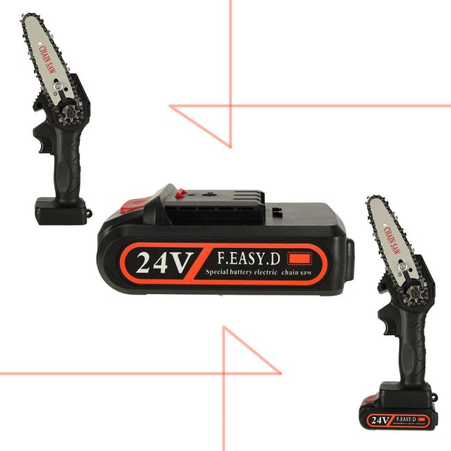 Mini ferastrau electric cu lant, baterie de 24V si valiza de transport
