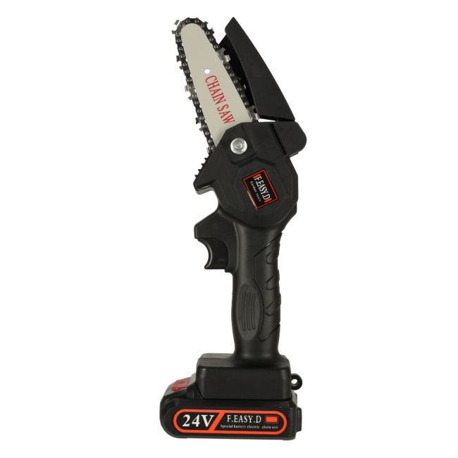 Mini ferastrau electric cu lant, baterie de 24V si valiza de transport