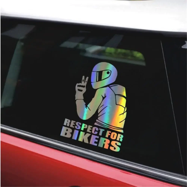 Sticker autoadeziv pentru vehicule Off Road, model "Respect For Bikers", dimensiune 17 x 12 cm, culoare Holografic