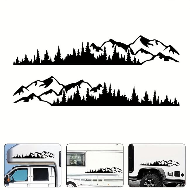 Set 2 stickere autoadezive pentru vehicule Off Road, model "Forest & Mountains", dimensiune 100 x 20 cm, culoare Neagra