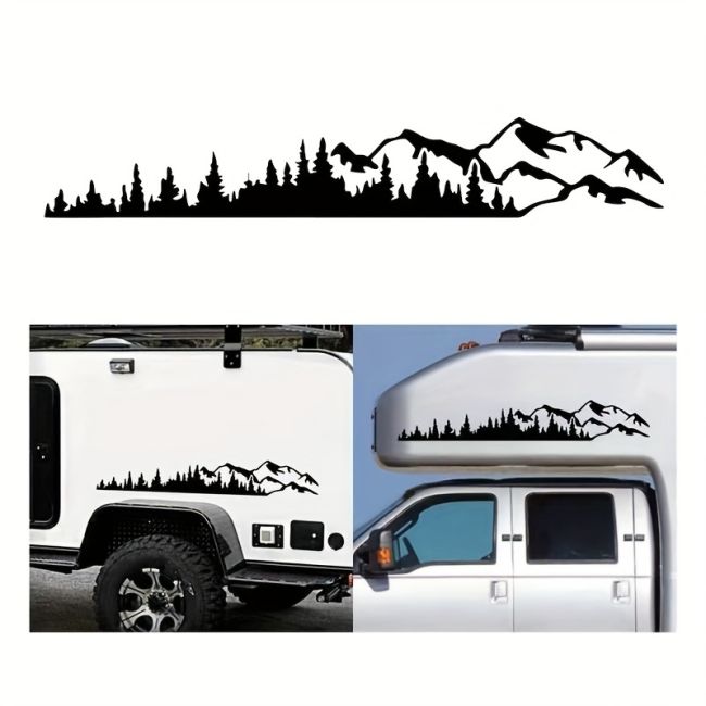 Set 2 stickere autoadezive pentru vehicule Off Road, model "Forest & Mountains", dimensiune 100 x 20 cm, culoare Neagra