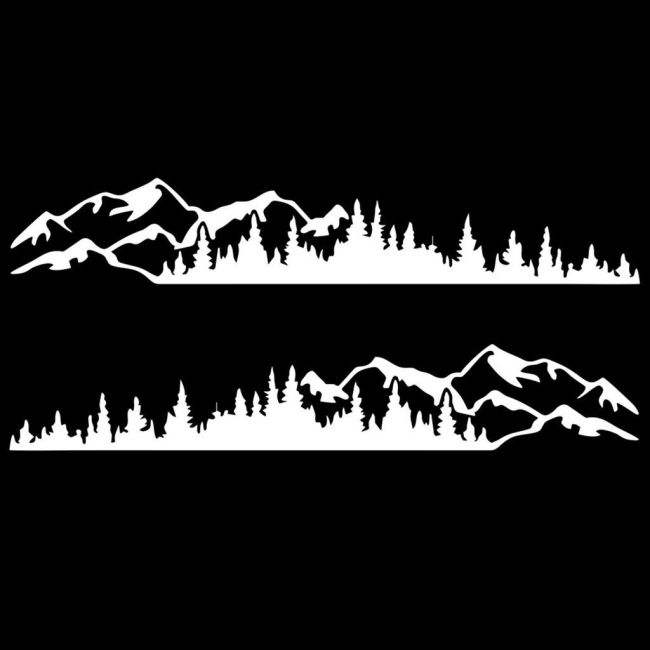 Set 2 stickere autoadezive pentru vehicule Off Road, model "Forest & Mountains", dimensiune 100 x 20 cm, culoare Alba