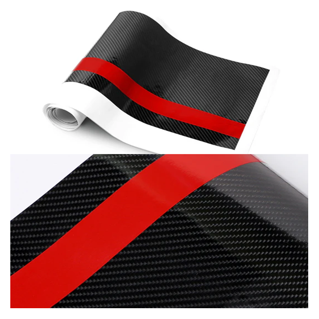 Sticker autoadeziv Tuning, model "Rally Stripe Carbon 3D", dimensiune 140 x 17 cm, culoare Negru/Rosu