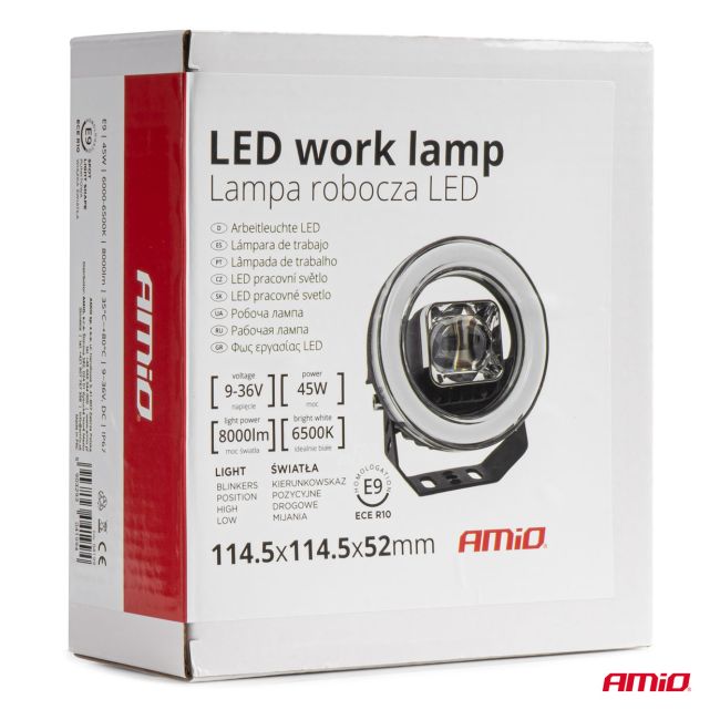 Proiector LED cu Angel Eye model AWL58, pozitie, semnalizare, faza lunga/scurta, pentru Off-Road, ATV, SSV, putere 45W, 8000lm, tensiune 9-36V, dimensiuni 114,5 x 114,5 x 52 mm